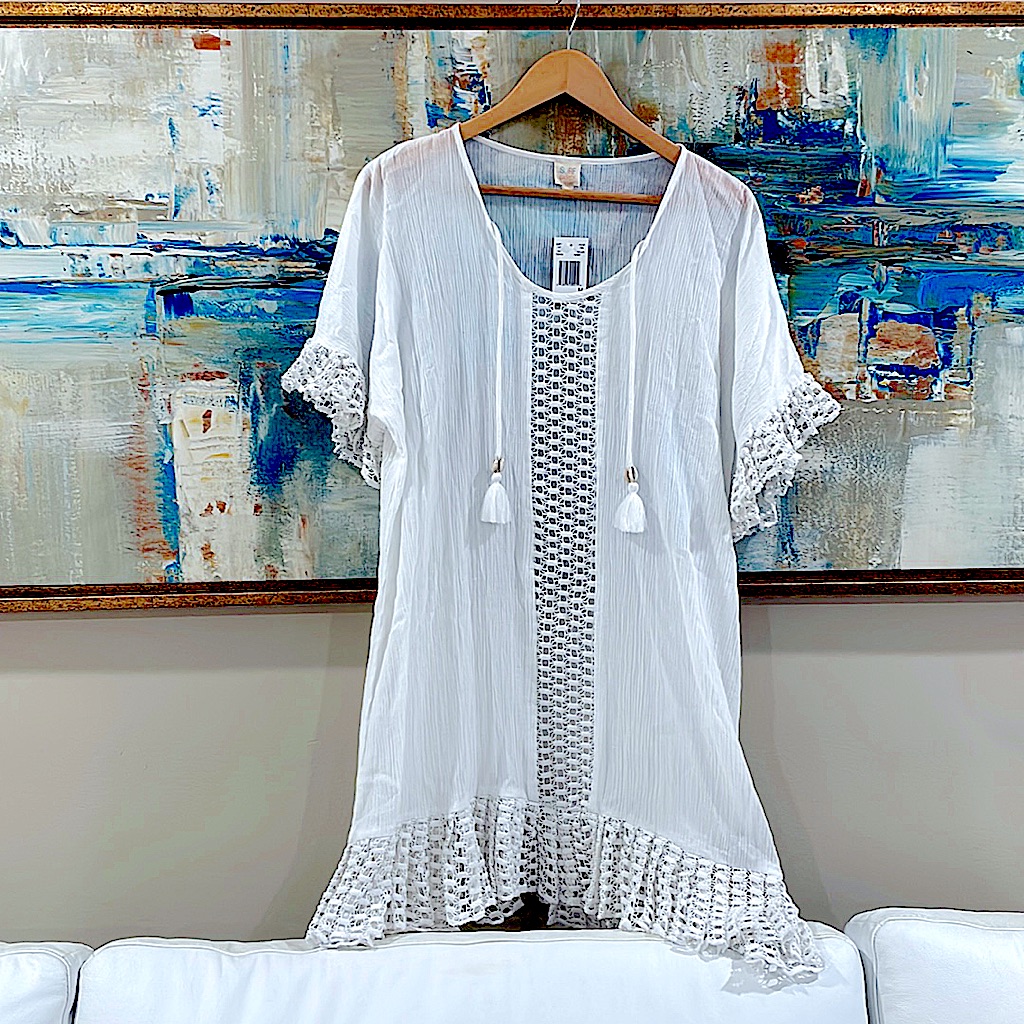 Nwt Surf Gypsy Crochet Sleeve Short Sleeve Cover Up White Cowrie Tassels Shoptag